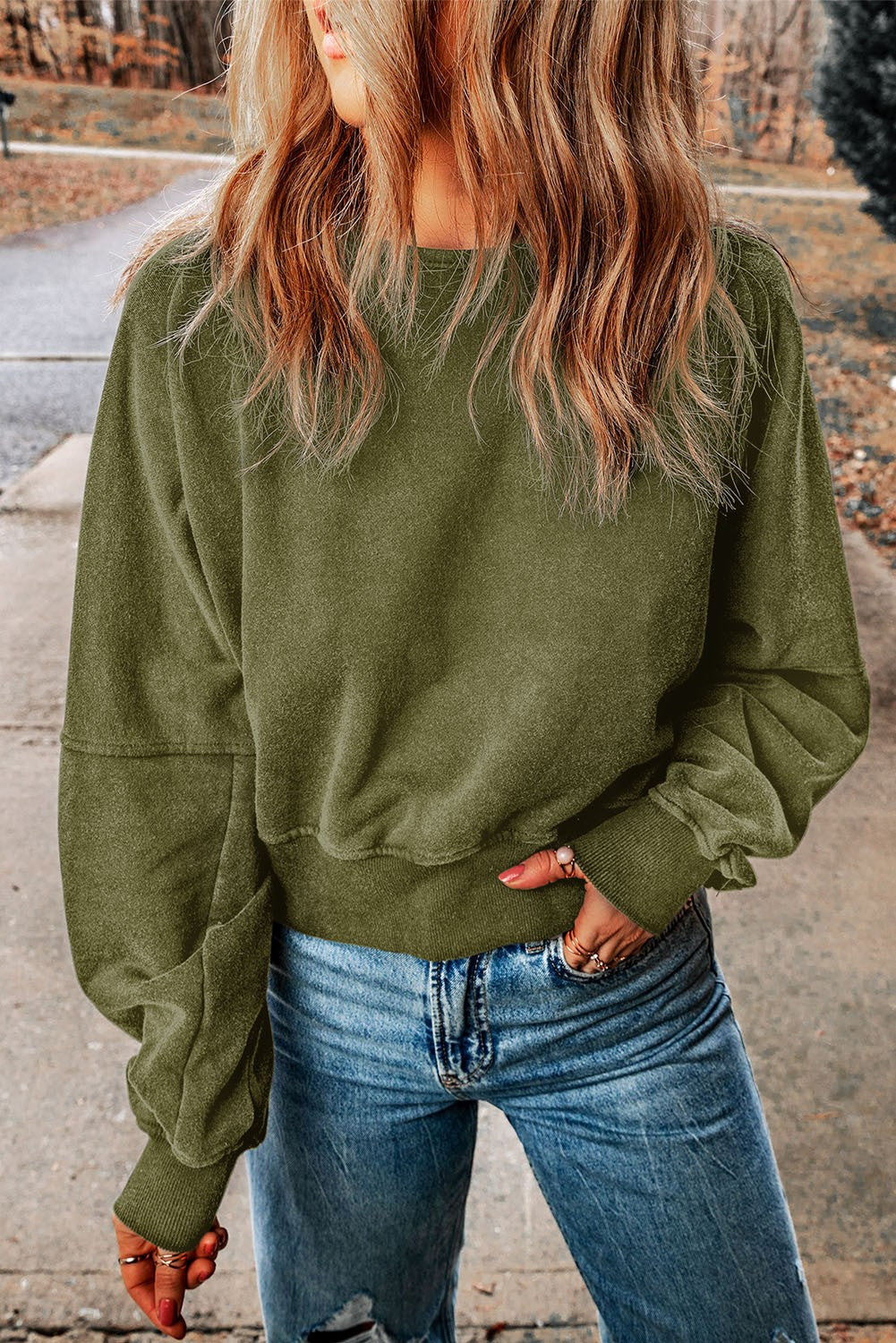 Olive Open-Back Sweatshirt