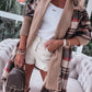Checkered Ribbed Open Cardigan