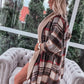 Checkered Ribbed Open Cardigan