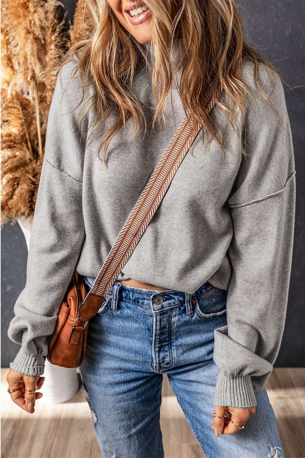 Turtleneck Drop Shoulder Top